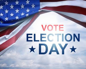 American flag with the words "Vote Election Day" under it
